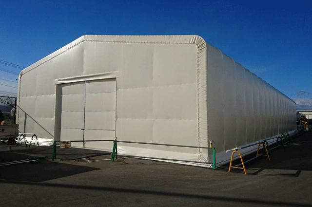 資材置き場、倉庫、工事車両置き場 福島県相馬市 | 建築関連会社の資材置き場としてテント倉庫を新設 設置